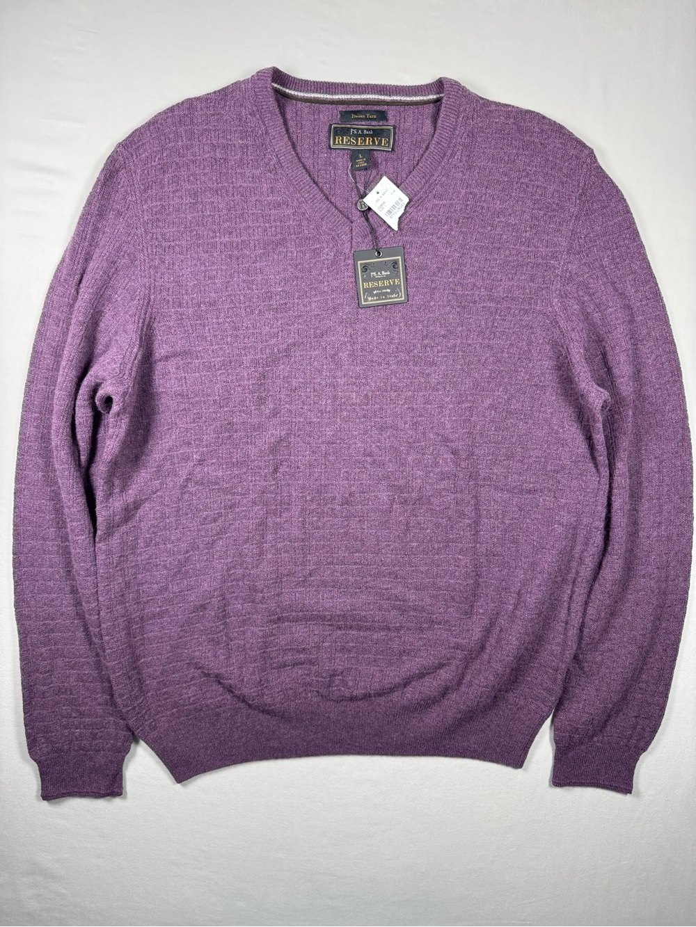 NWT Jos A Bank Reserve Italian Yarn Cashmere Blend V‎ Neck Sweater L